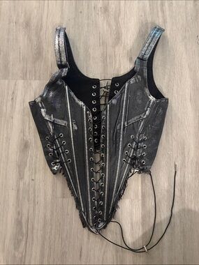 Namiilia Lace-Up Metallic Corset Top - Black/Silver